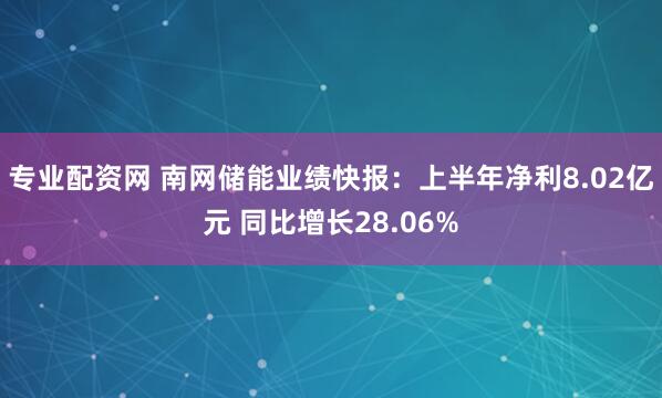 专业配资网 南网储能业绩快报：上半年净利8.02亿元 同比增长28.06%
